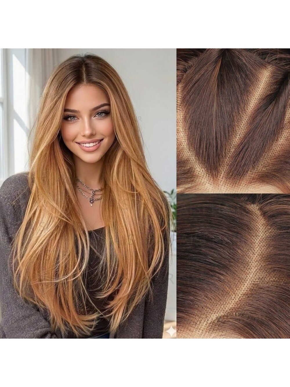 Women's honey blonde Glueless Synthetic Lace Front Pre-Plucked Hairline 28 Inch